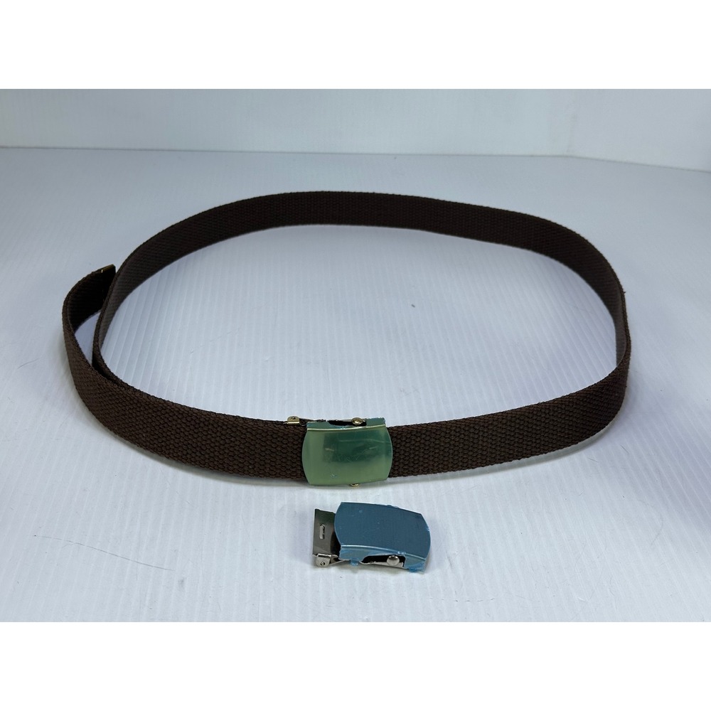 Mens Brown Canvas Web Belt Adjustable Military Style Made in USA 58 Inch